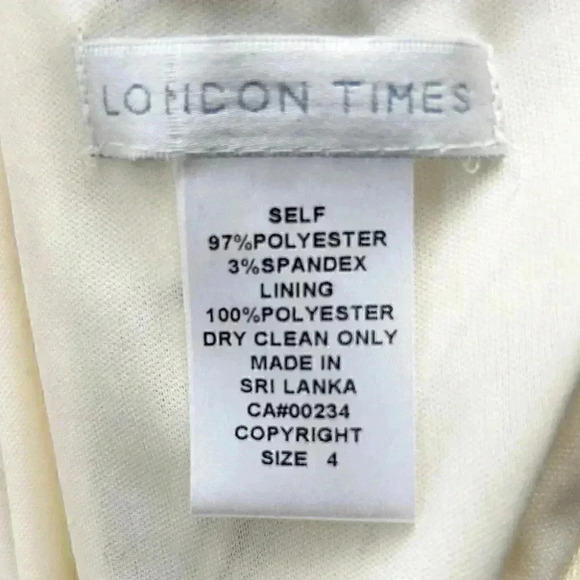 London Times Sheath Dress Sleeveless Ruched Bodycon Ivory & Black Size 4 - Picture 10 of 16